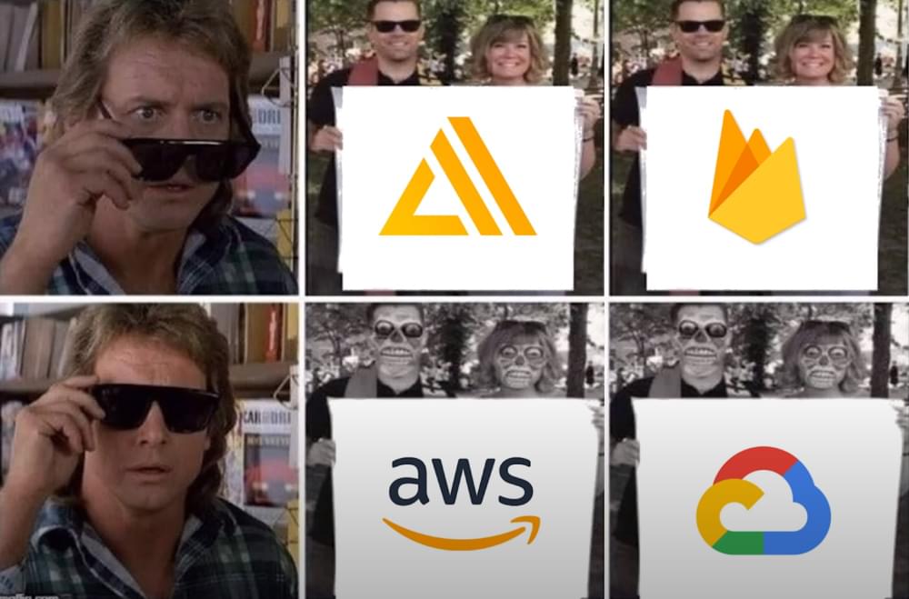 Man lowers then replaces dark glasses after surveying various cloud logos